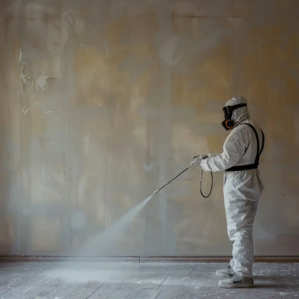 men spraying wall